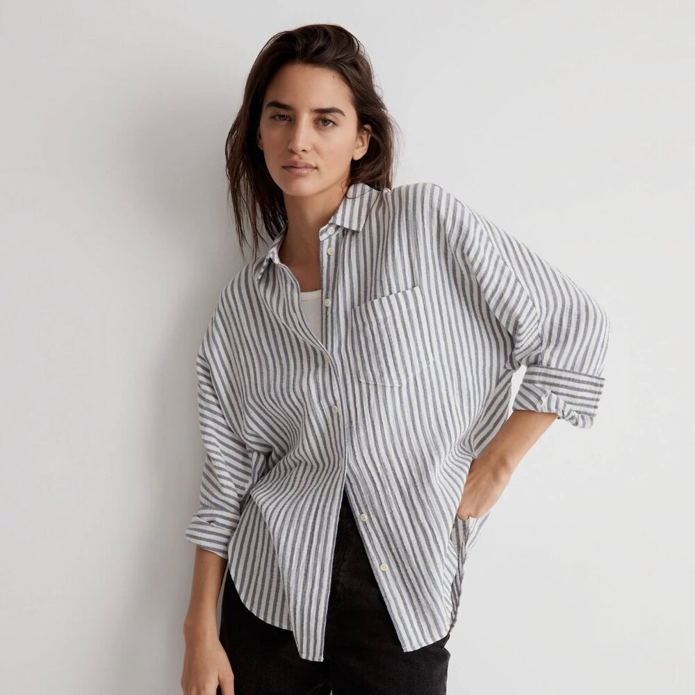 Madewell Gray Striped Button Down Shirt